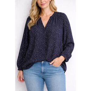 T Tahari brand paint splatter popover blouse size 2X Navy Blue White